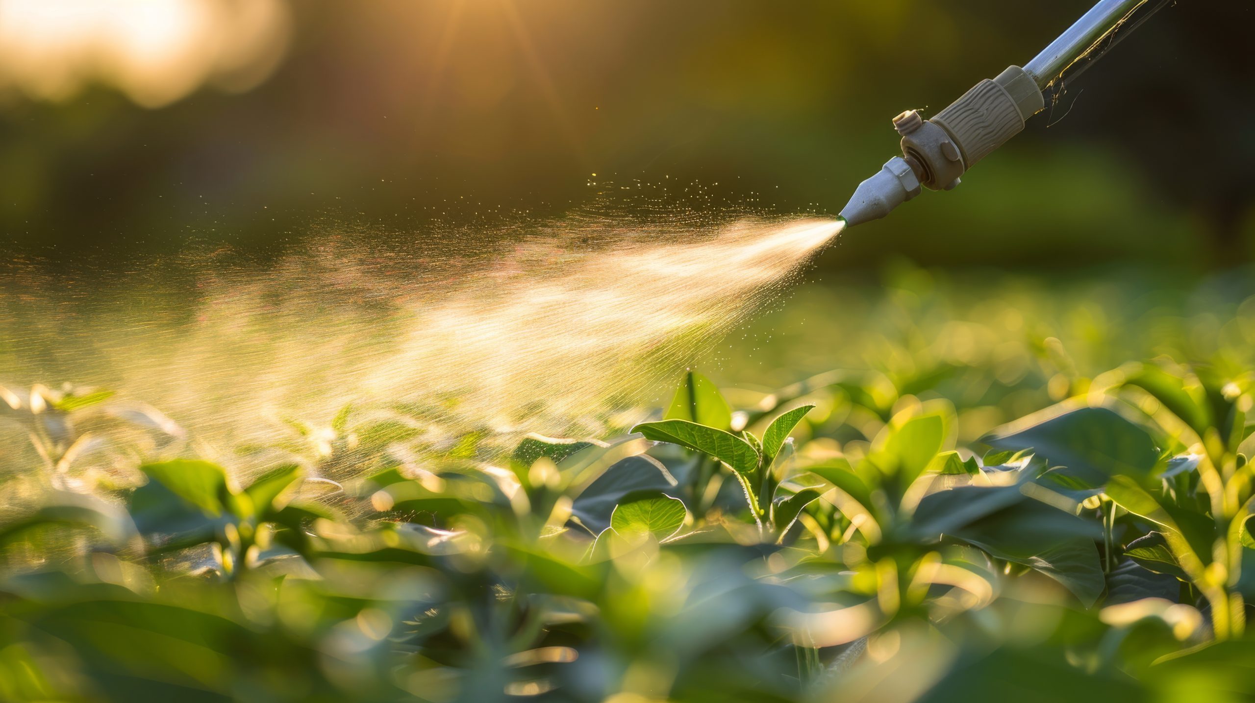 spraying pesticides on plants to control pests
